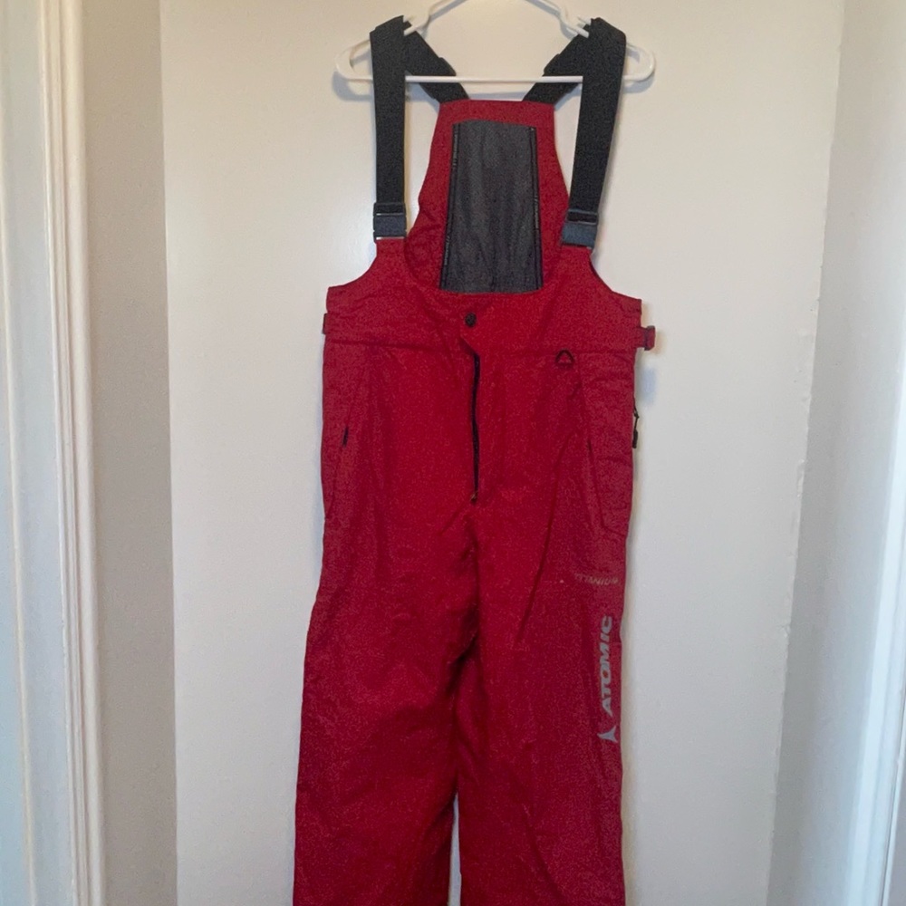 Columbia red snow pant bibs overalls men's size large